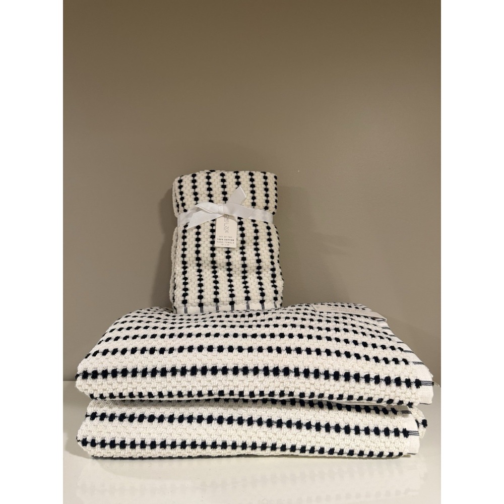 NEW Rachel Zoe Black & Off White COTTON 2 BATH  2 HAND TOWELS New